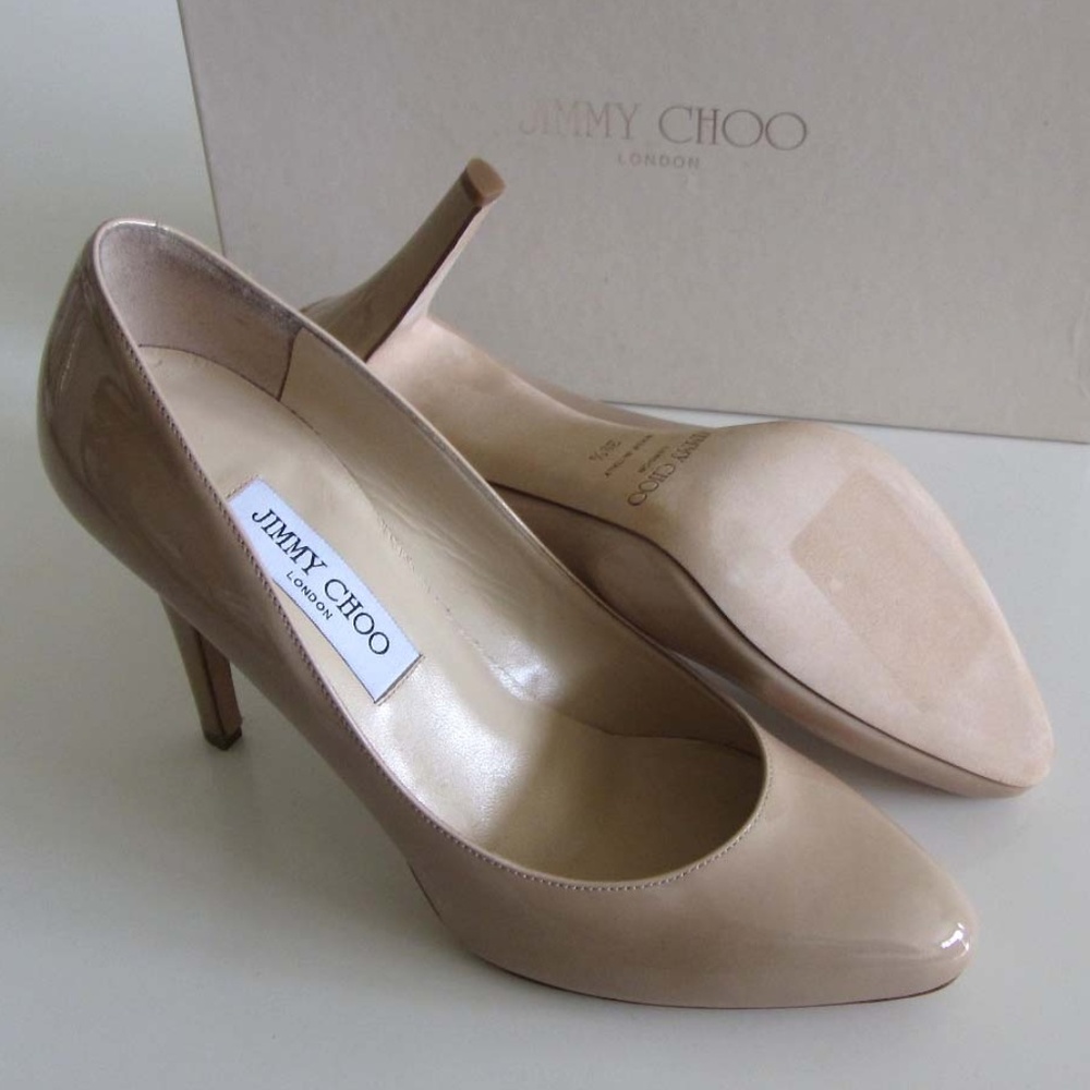Jimmy Choo Nude Patent Leather Pointed-Toe Pumps - Picture 2 of 8